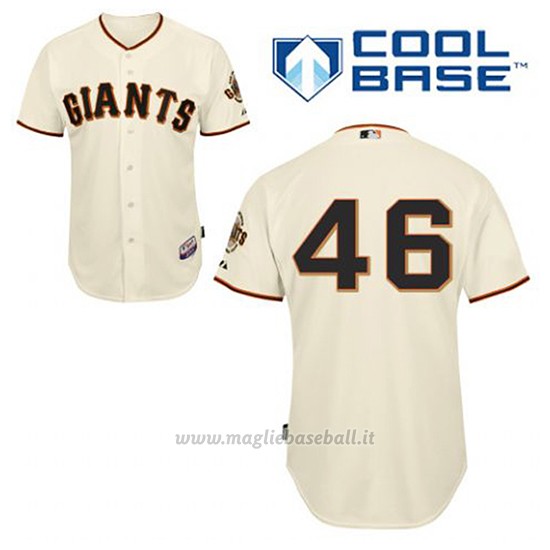 Maglia Baseball Uomo San Francisco Giants Santiago Casilla 46 Crema 1ªCool Base